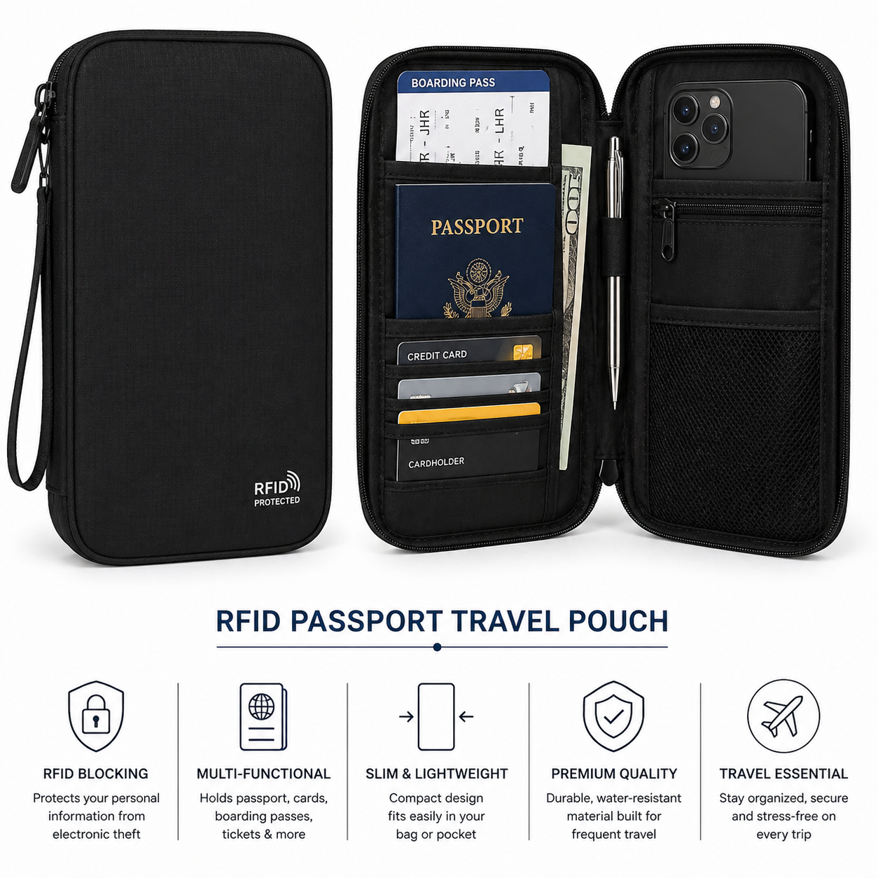 RFID Passport Travel Pouch