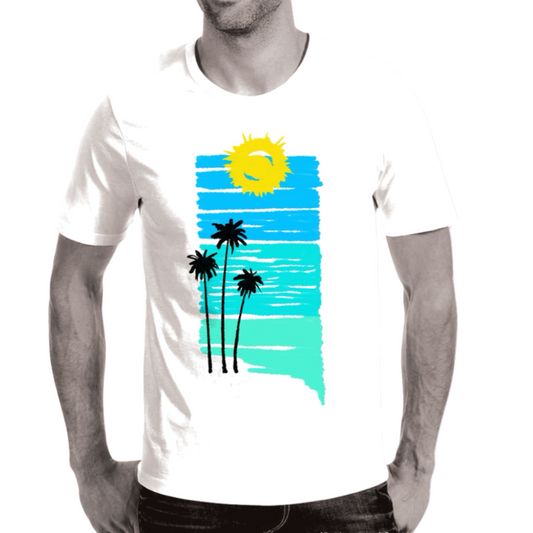Short sleeves palm tree and sun graphic t-shirt