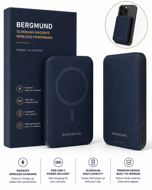 BERGMUND 10,000mAh MagSafe Wireless Powerbank — Navy