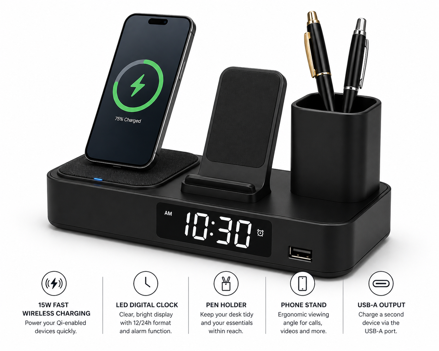 DeskDock — Wireless Charging Hub with LED Clock