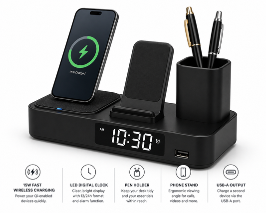 DeskDock — Wireless Charging Hub with LED Clock