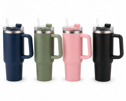 Double Walled Tumbler with Handle & Flip Straw