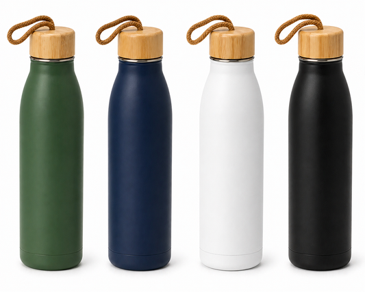 Insulated Bottle with Bamboo Lid (Green / Blue / White / Black)