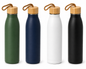 Insulated Bottle with Bamboo Lid (Green / Blue / White / Black)