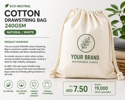 Eco-neutral Cotton Drawstring Bag (Natural / White) — 240GSM