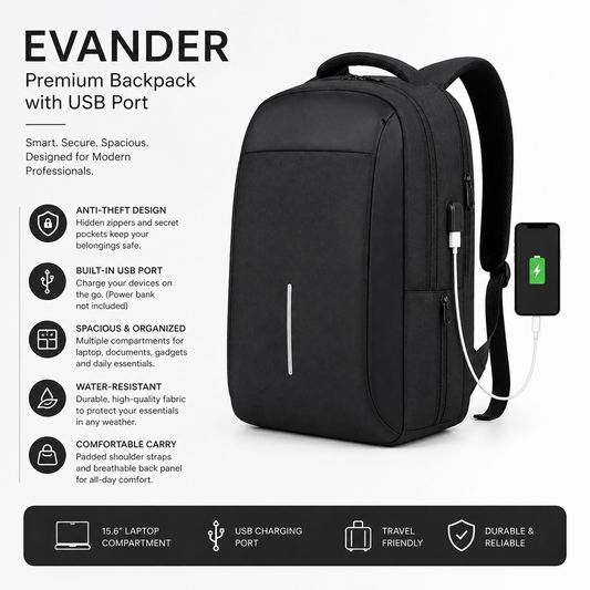 Evander — Premium Backpack with USB Port