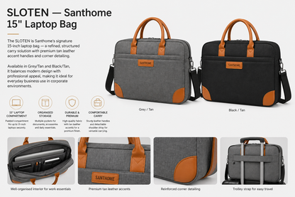 SLOTEN — Santhome 15" Laptop Bag (Grey/Tan & Black/Tan)