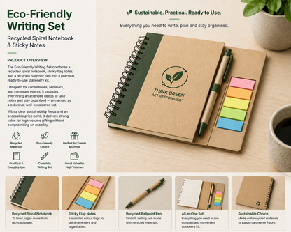 Eco-Friendly Writing Set — Recycled Spiral Notebook & Sticky Notes