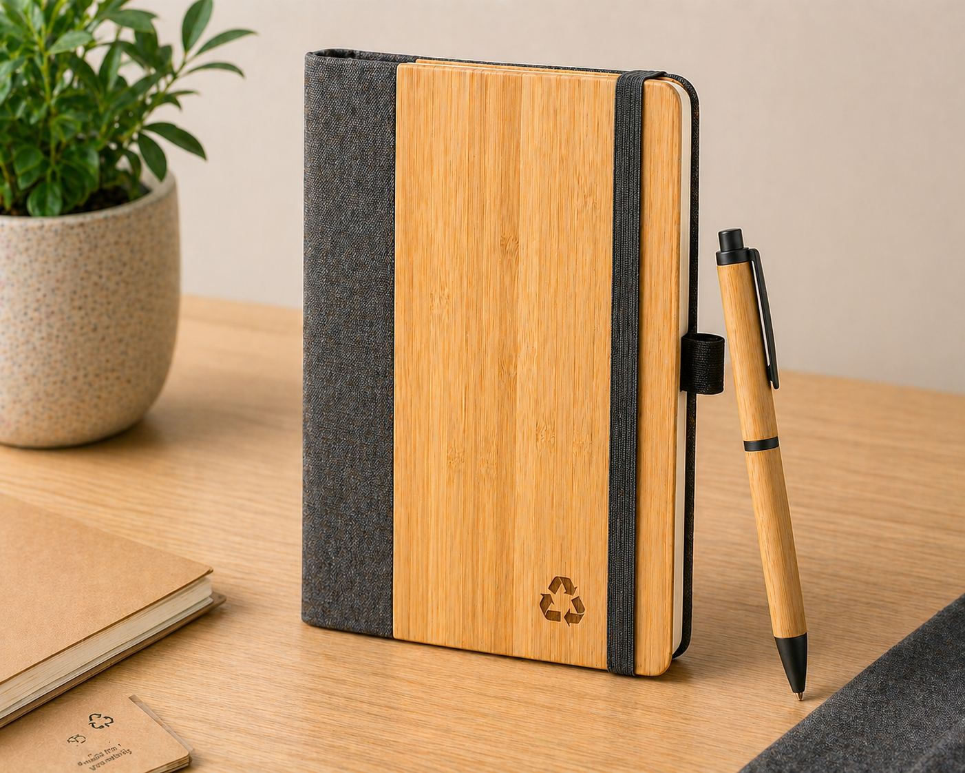 A5 Bamboo + RPET Notebook with Bamboo Pen