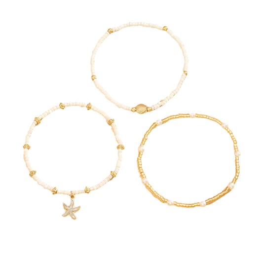 Stacked beach bracelets